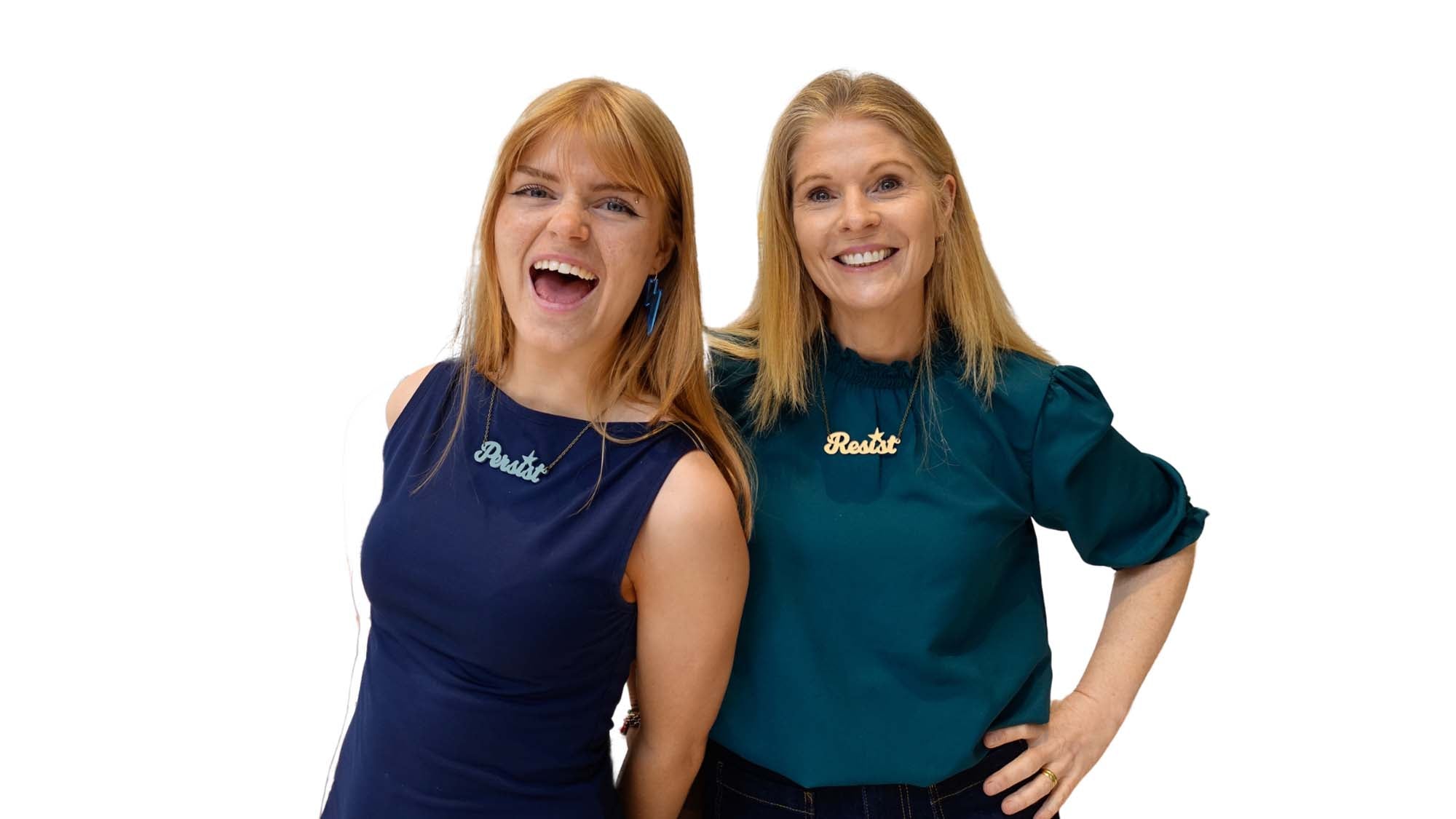 Sarah Day founder of Wear and Resist and her daughter Eliza, wearing Resist and Persist necklaces. 