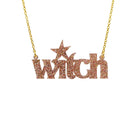 Big Witch necklace in pink fizz glitter, shown hanging against a white background.