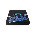 Livid necklace in ultraviolet shown on a Wear and Resist gift box. 