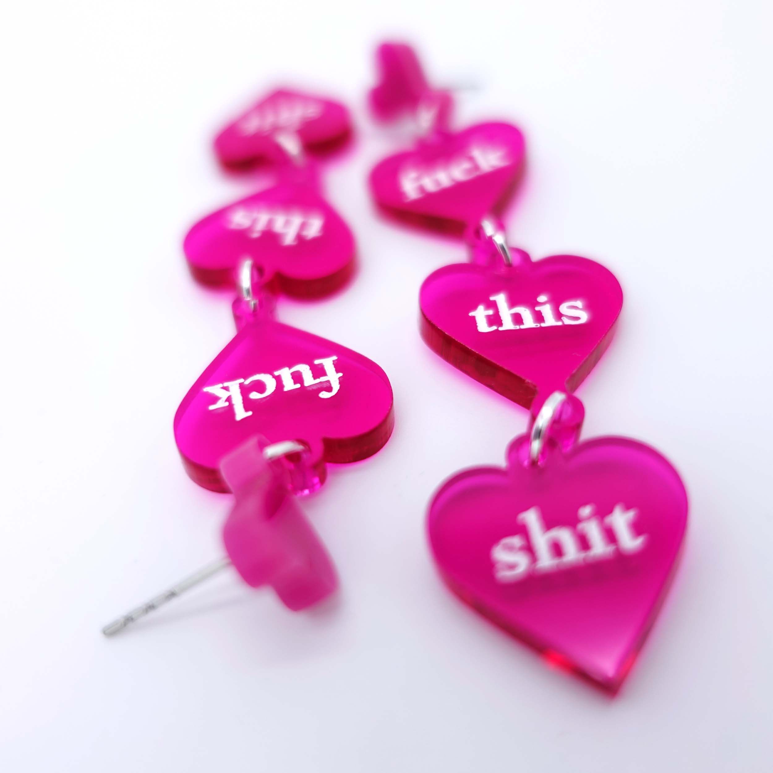 F*ck This Sh*t heart drop earrings by Wear and Resist. Make your Valentine's a Galentine's Day. 
