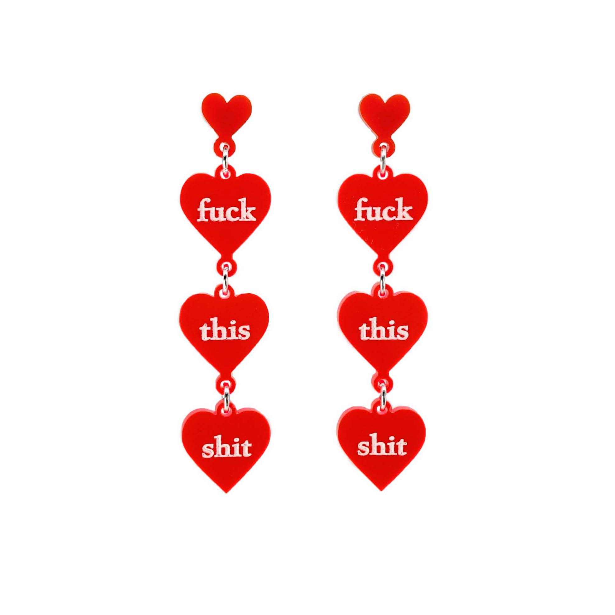 F*ck this sh*t heart earrings in hot red. 