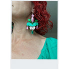 Pink and green Festive Drop earrings as worn by the Persisterhood. 