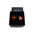 Flame mirror funky Resist star earrings shown in a Wear and Resist gift box. 
