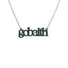 Gobaith Welsh hope necklace in matte moss shown hanging on a stainless steel chain. 