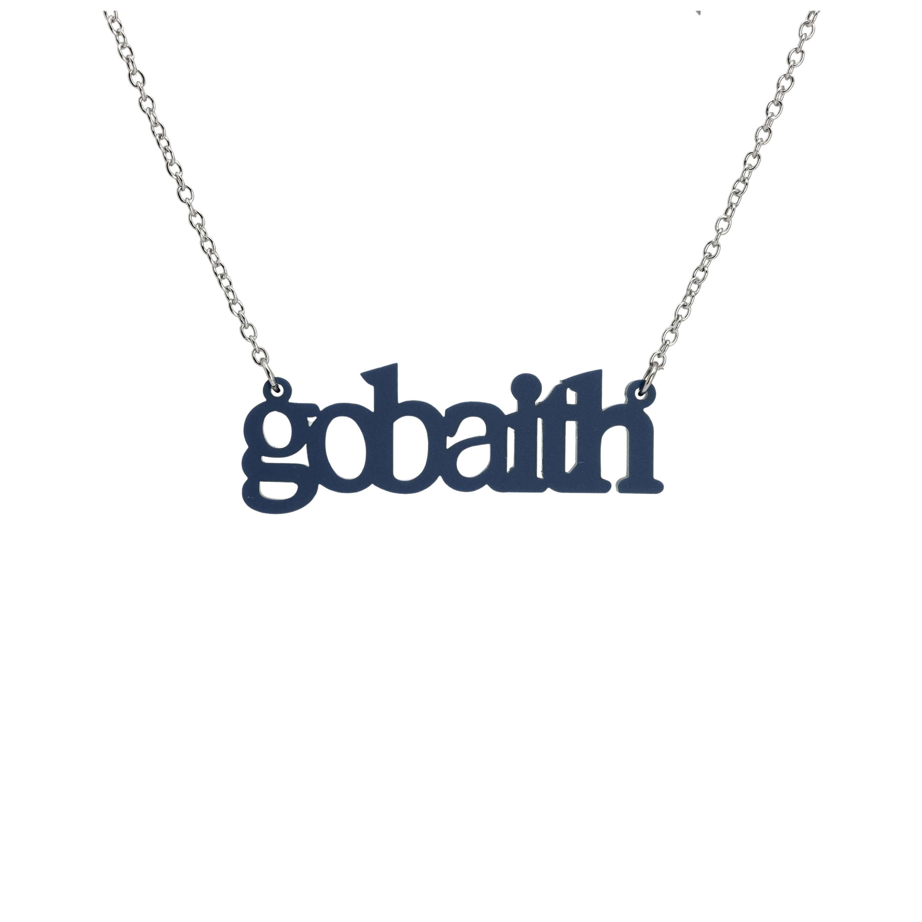 Gobaith Welsh hope necklace in slate, shown hanging on a stainless steel chain. 