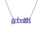 Gobaith Welsh hope necklace in violet frost, shown hanging on a stainless steel chain. 
