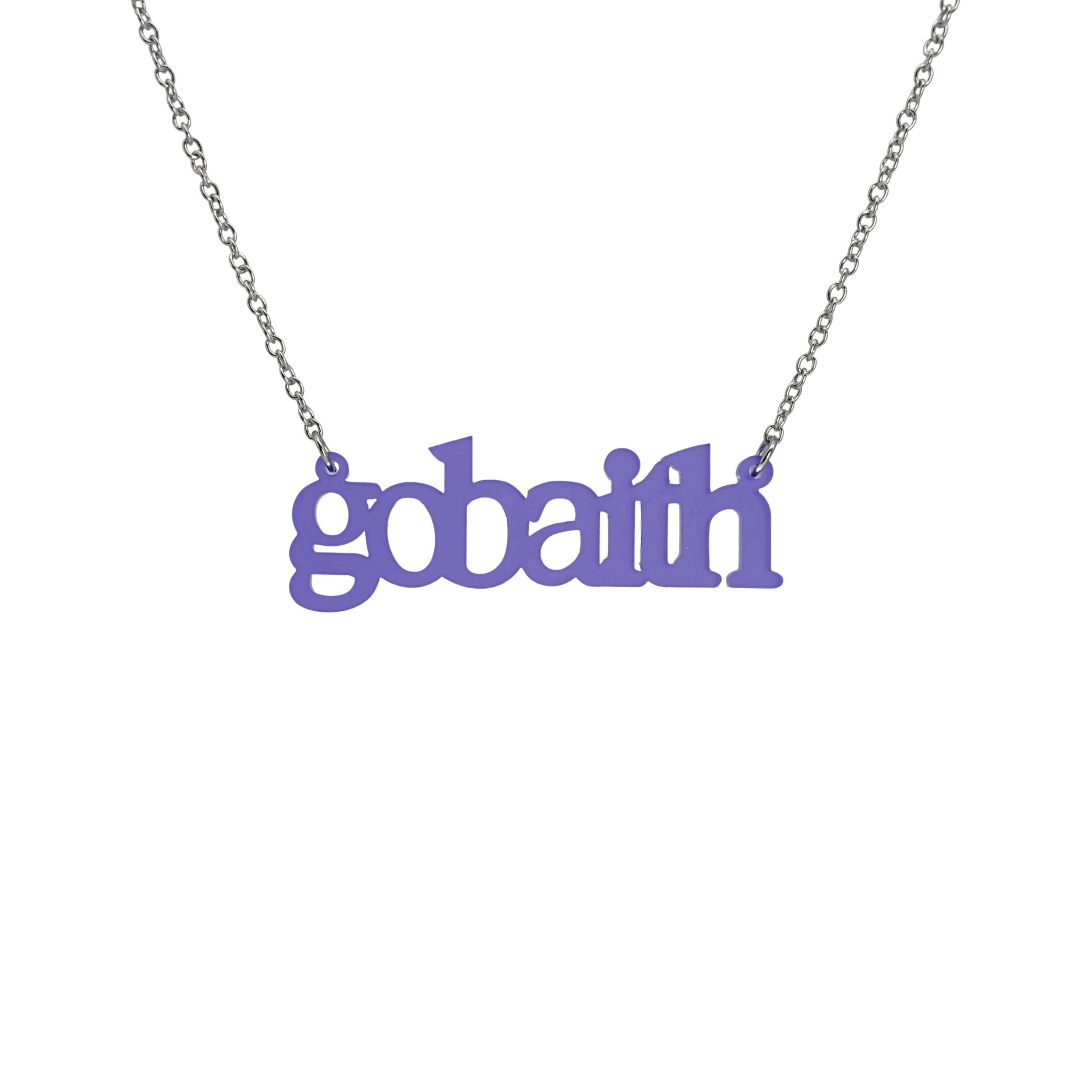 Gobaith Welsh hope necklace in violet frost, shown hanging on a stainless steel chain. 
