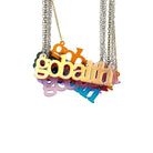 All the Gobaith Welsh hope necklaces shown hanging together with matte iridescent in front. 