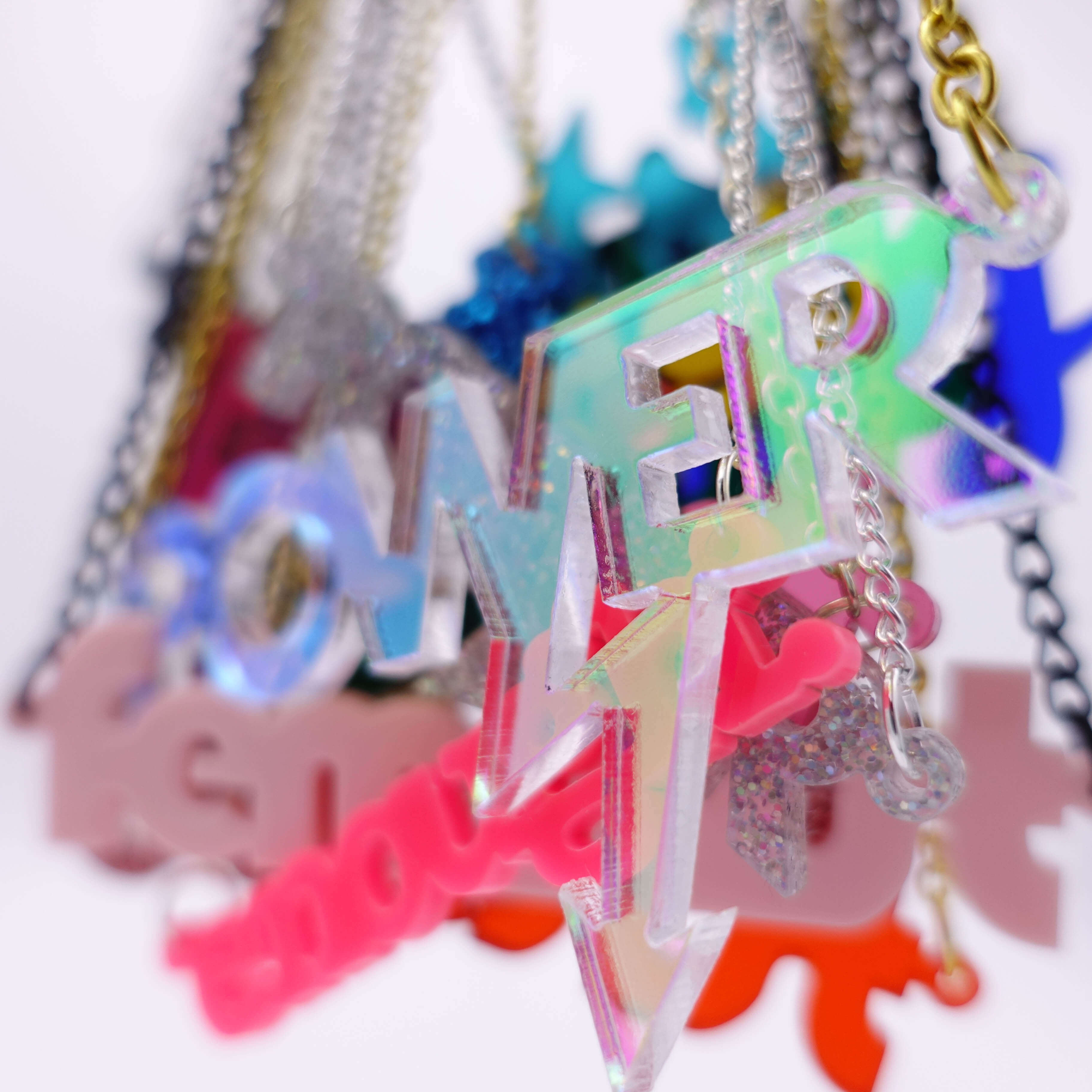 Power necklaces designed by Sarah Day at Wear and Resist in collaboration with Mary Beard. 