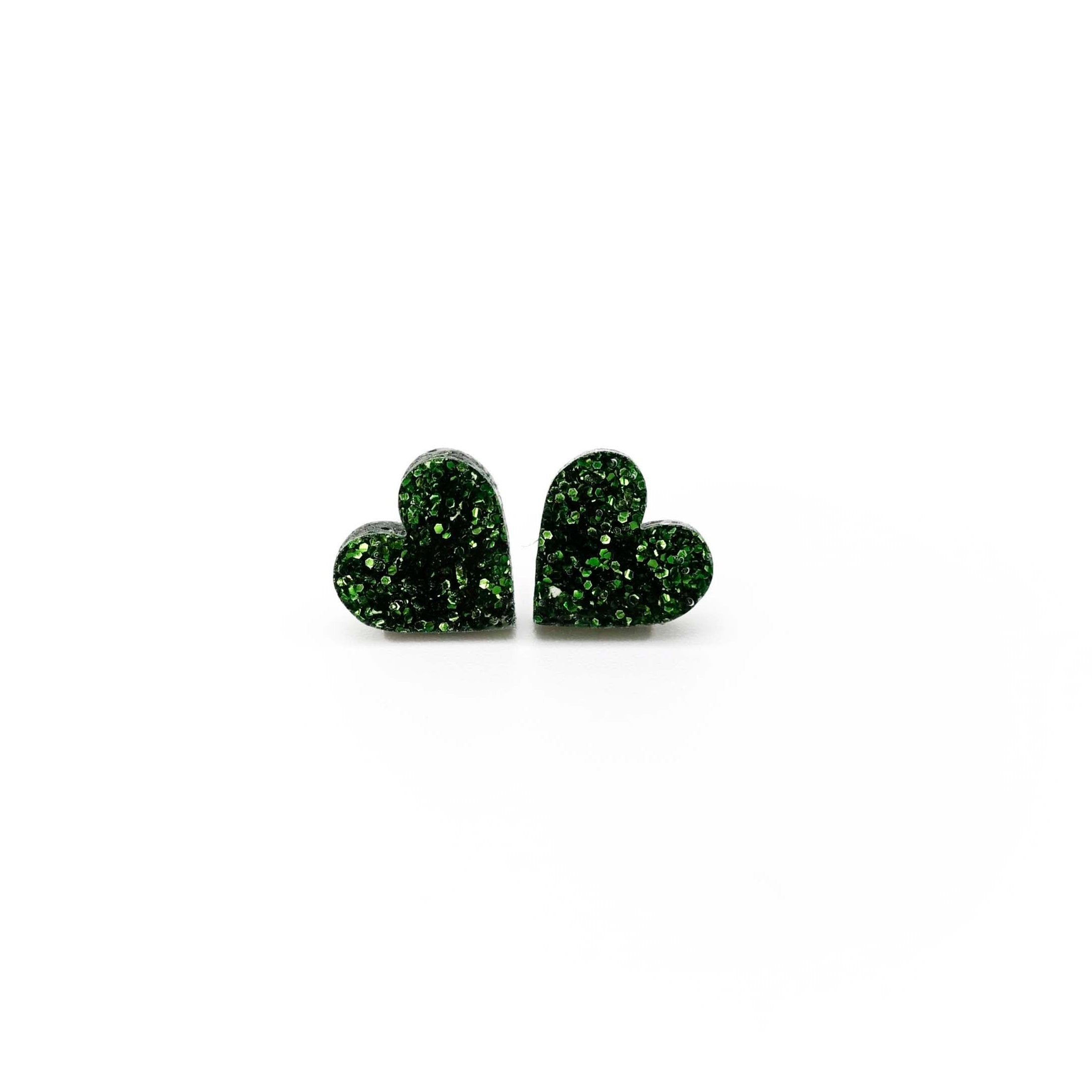 Little heart earrings in moss glitter. Self love is the best love! 