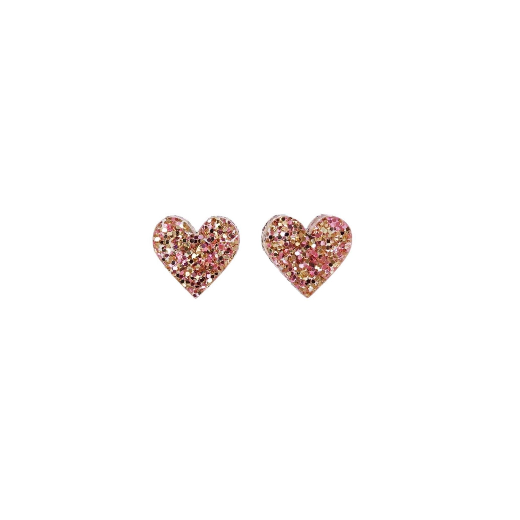 Little heart earrings in pink fizz glitter. Show yourself some love! 