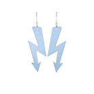 Ultraviolet large High Voltage earrings shown hanging against a white background. Designed by Sarah Day for Wear and Resist. High Voltage feminism! 