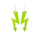 Neon lime High Voltage earrings shown hanging against a white background. 