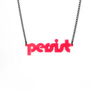 Hot pink disco Persist necklace shown hanging against a white background. 