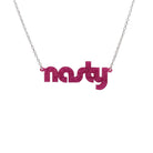 Nasty necklace in hot pink glitter, shown hanging against a white background.