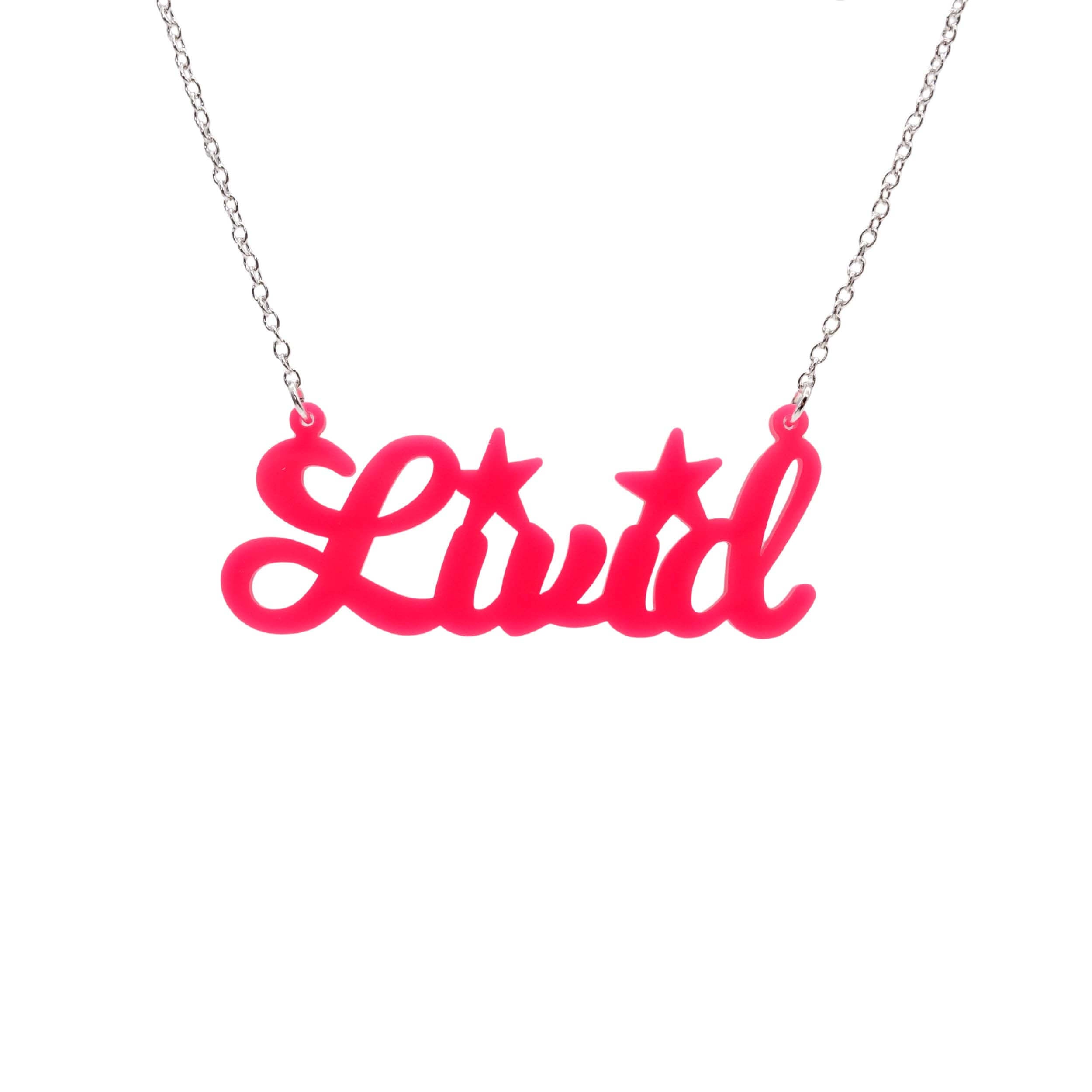 Livid necklace in hot pink, shown hanging against a white background.