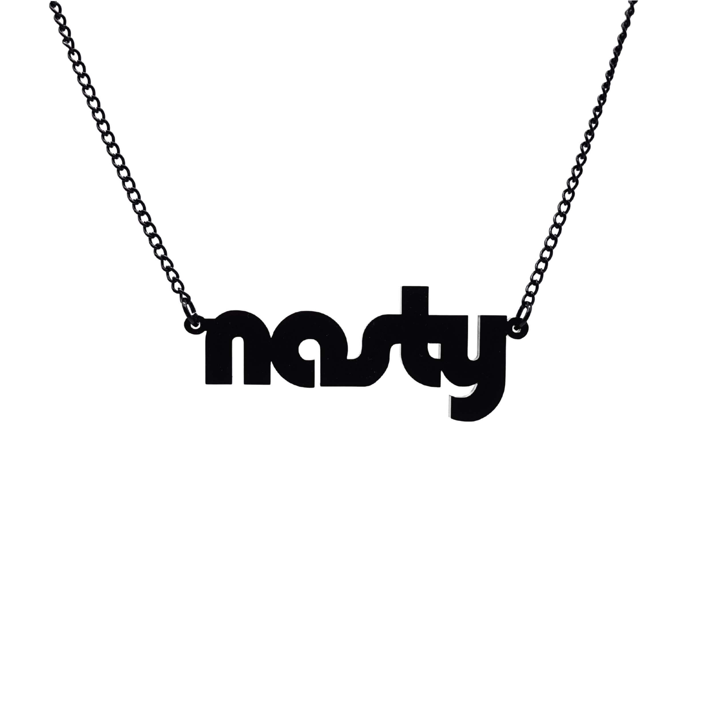 Nasty necklace in matte black, shown hanging against a white background.