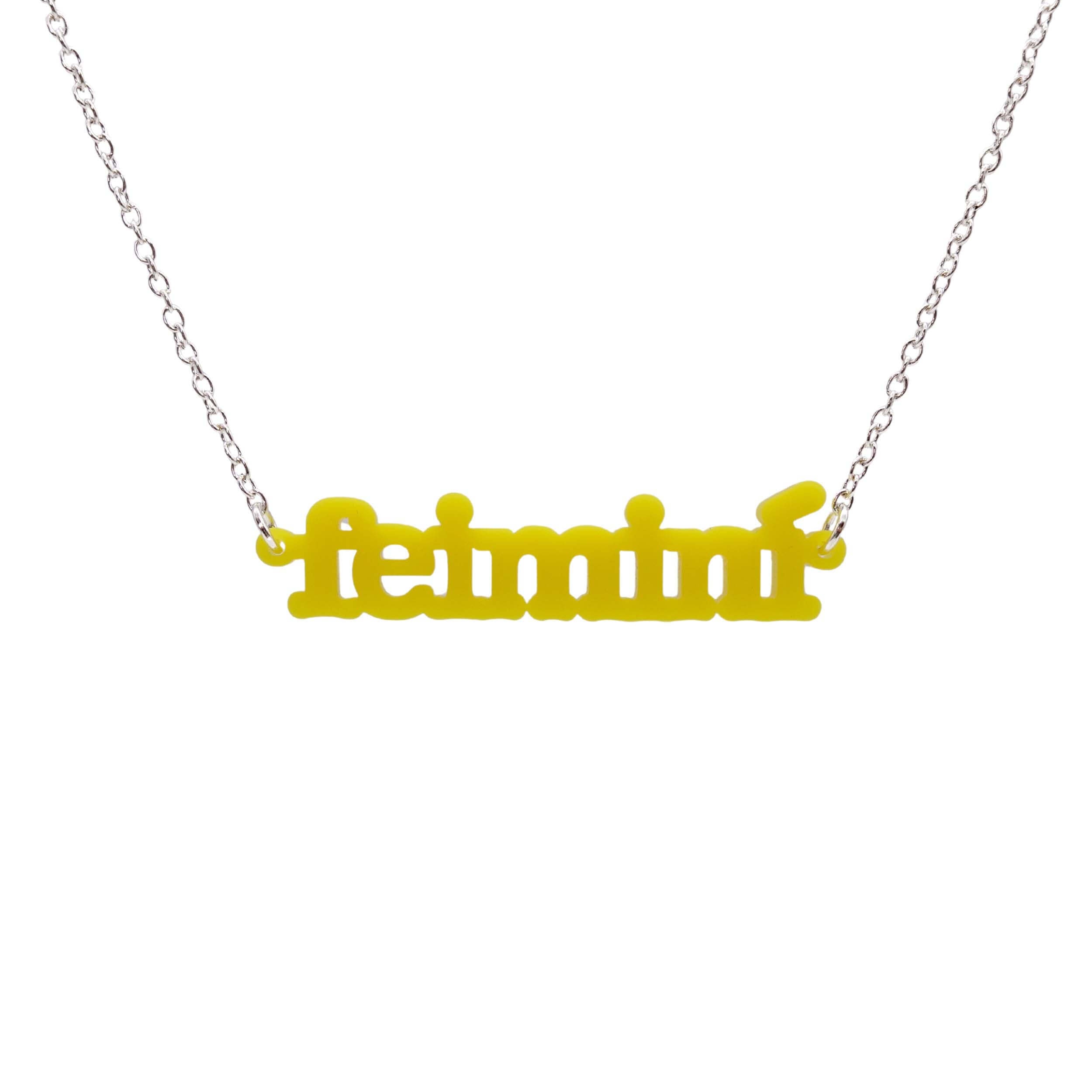 Irish Gaelic Feiminí necklace in matte lemon, shown hanging against a white background. 