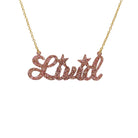 Livid necklace in pink fizz glitter, shown hanging against a white background.