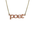Poet necklace in pink fizz glitter, shown hanging against a white background.