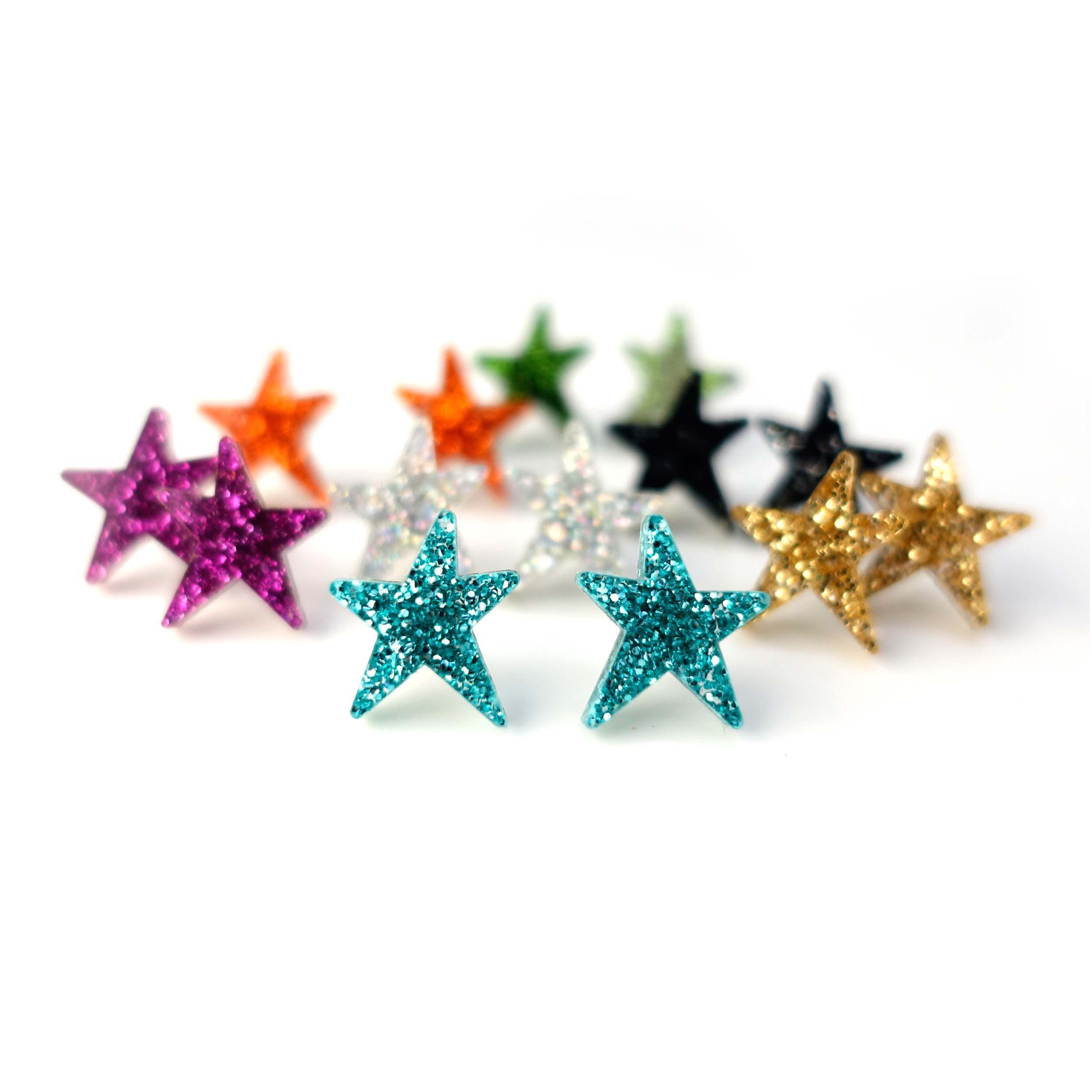 Funky Wear and Resist star earrings in a choice of seven glittery colours. 