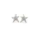 Silver glitter funky Wear and Resist star earrings shown on a white background. 