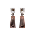 Deco drop earrings with rose gold Deco bottoms, a small jewel in bronze and the top in silver. 