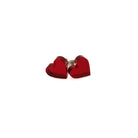 Small heart earrings in ruby mirror, shown against a white background. 