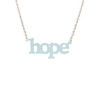 Hope necklace in sea-foam shown on a silver chain hanging on a white background. 