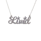 Livid necklace in silver glitter, shown hanging against a white background.