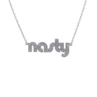 Nasty necklace in silver glitter, shown hanging against a white background.