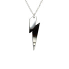 Silver mirror Lightning Bolt necklace shown hanging against a white background. 