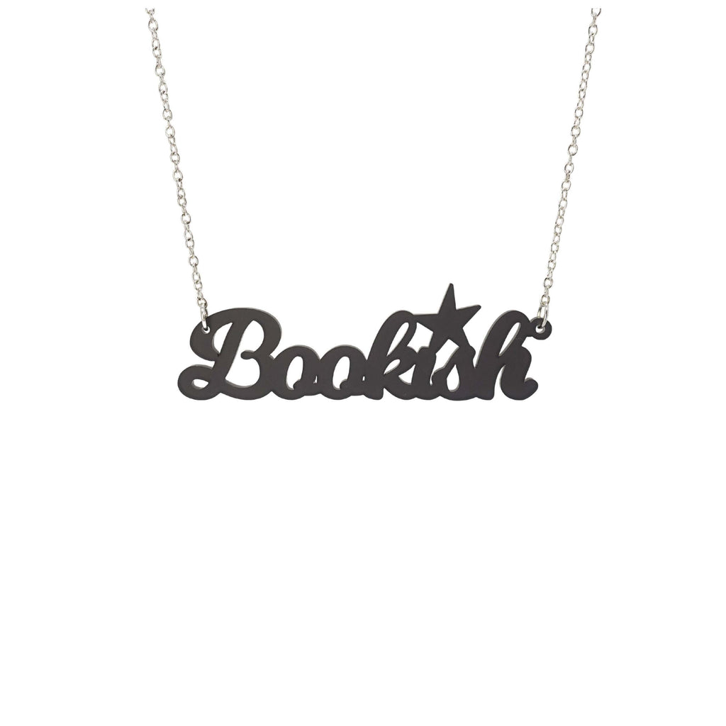 Slate frost Bookish necklace shown against a white background. 