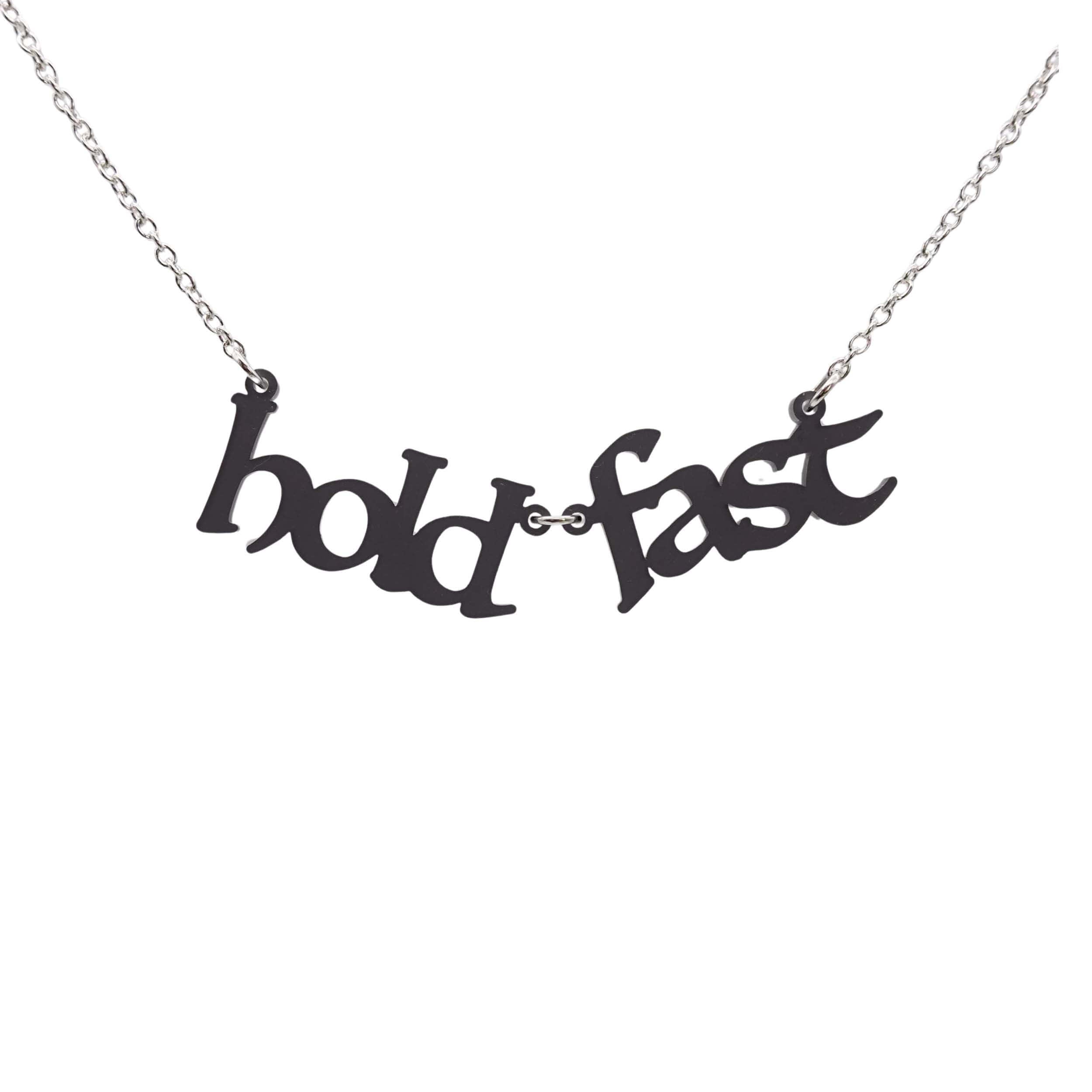 Hold Fast necklace in slate frost shown hanging against a white background. 