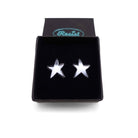 Slate mirror funky Resist star earrings shown in a Wear and Resist gift box. 