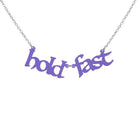 Violet frost Hold Fast necklace shown hanging against a white backround. 