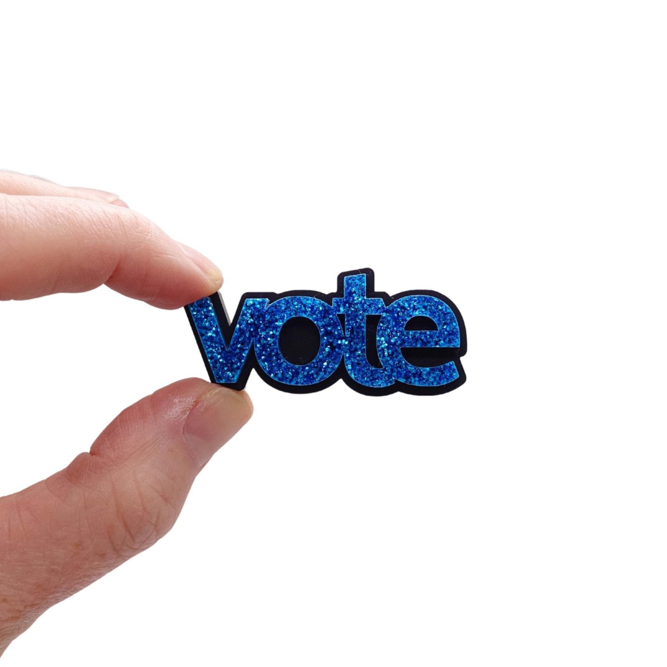 Vote brooch in blue glitter. Vote BLUE this November! 