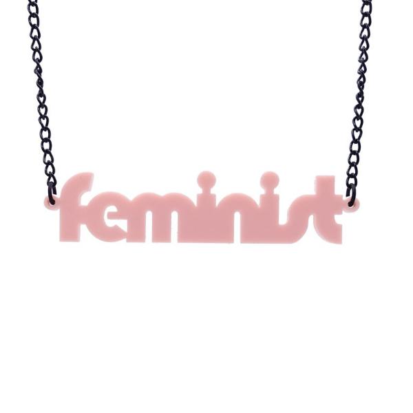 baby pink retro disco font feminist necklace