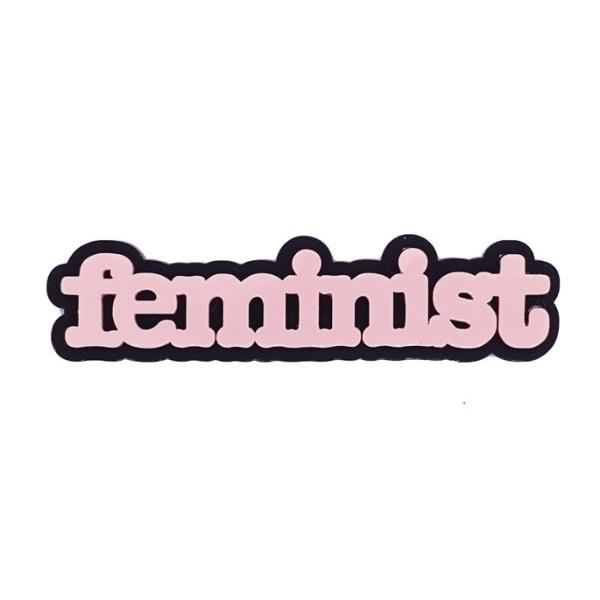 baby pink typewriter font feminist brooch