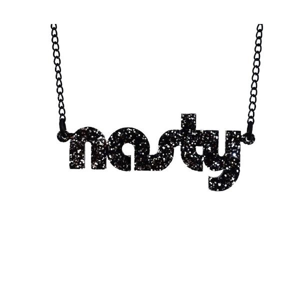 black glitter retro disco nasty necklace for nasty women
