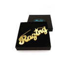 Blazing gold bling Raging necklace shown in a Wear and Resist gift box. 