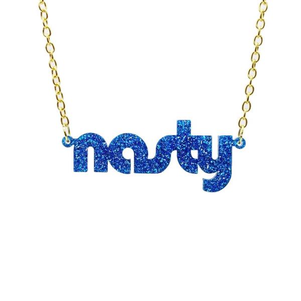 glitter blue retro disco nasty necklace for nasty women