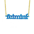 glitter blue Irish Gaelic feimini feminist necklace