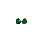 Envy green mirror tiny heart stud earrings shown on a white background. 