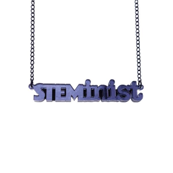 slate mirror STEMinist necklace hanging shot