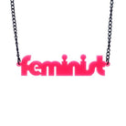 hot pink retro disco font feminist necklace