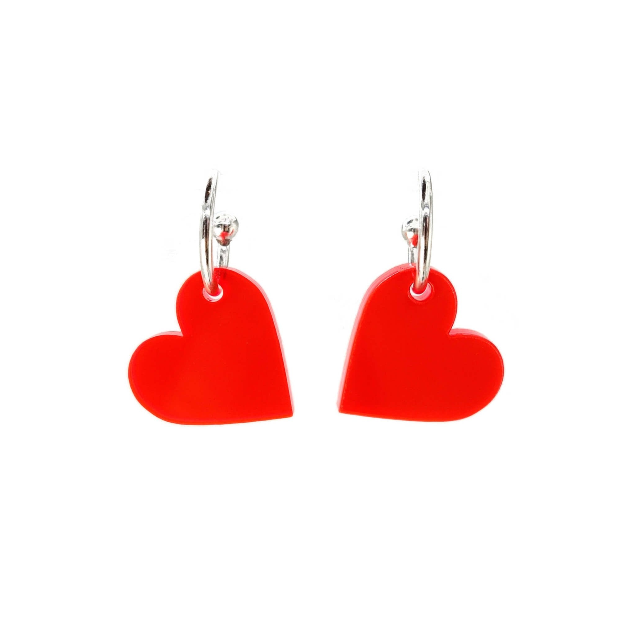 Hot red simple heart hoop earrings. 