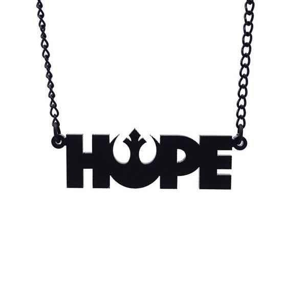 Matte black hope necklace with the Rebel Alliance symbol. 