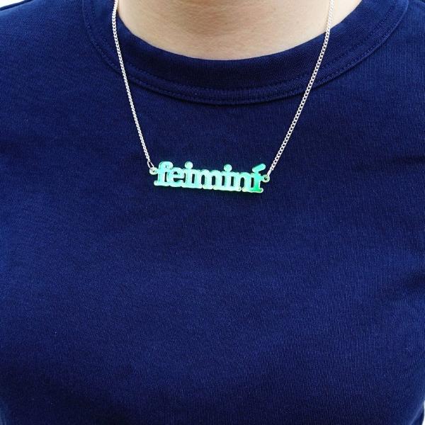 iridescent Irish Gaelic feimini feminist necklace