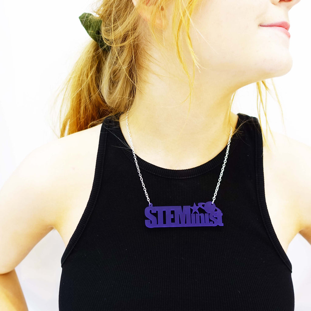 model wears violet frost STEMINIST necklace